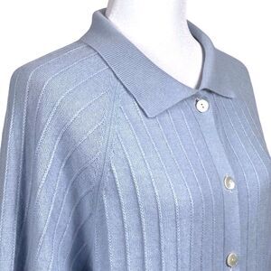 MARIELE WAITHE Ribbed Collared Cardigan Size Medium Silk Angora Blend Light Blue
